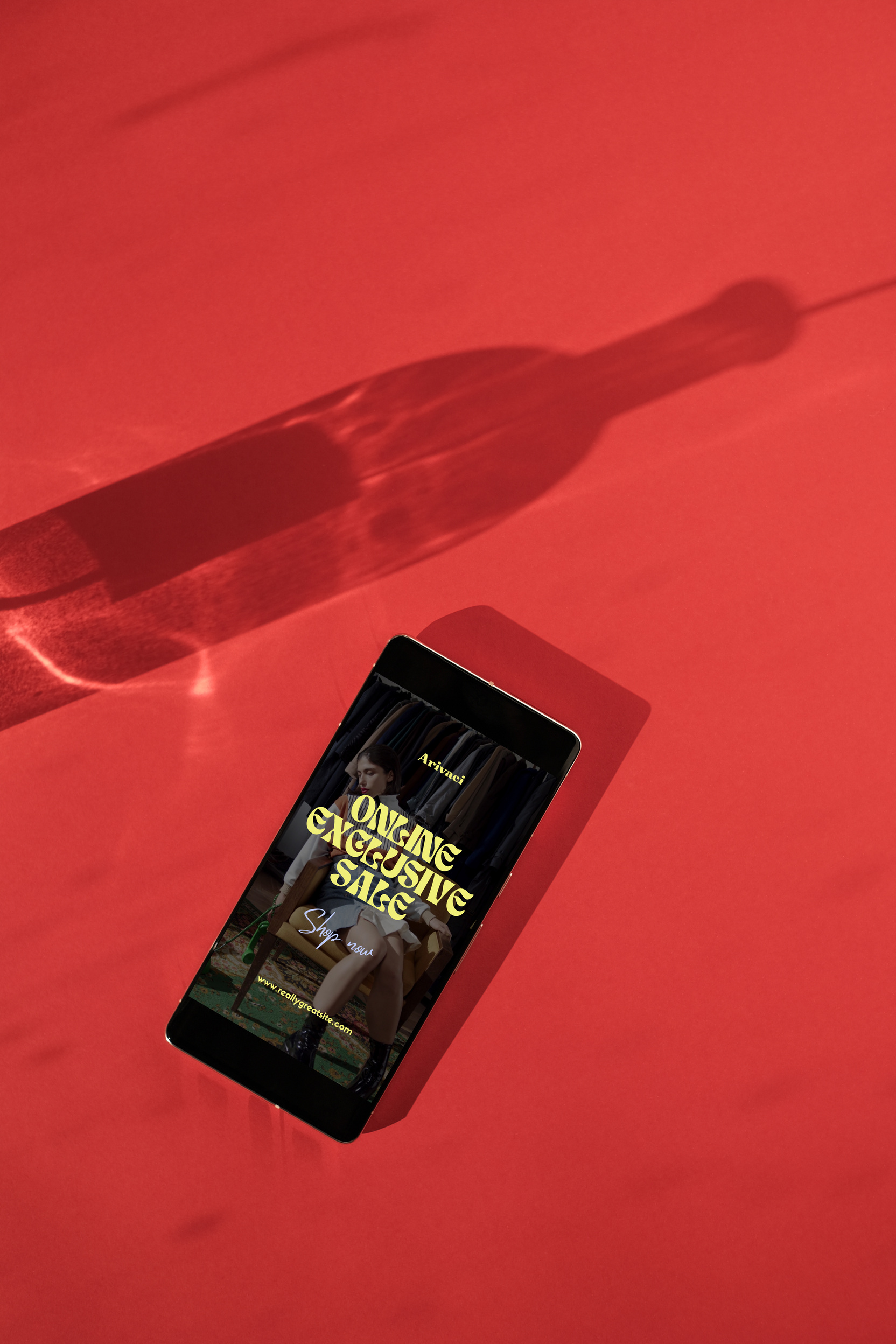 Retail Sale Mockup on Smartphone on Red Background